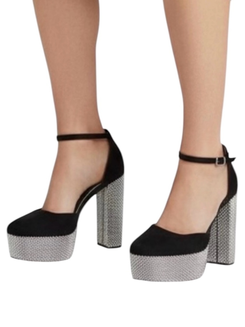 Gianni Bini 20th Anniversary Kaelani Rhinestone Black Suede Platform Pumps